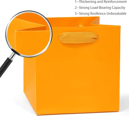 Vista 6 de Bolsa de regalo de papel naranja de 4 pulgadas Caja de papel Bolsas de papel kraft pequeñas con fondo cuadrado con asas para boda, baby shower