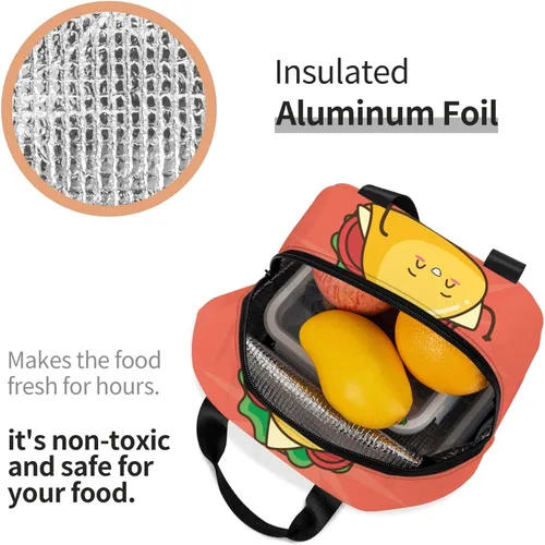 Vista 6 de Lonchera Kawaii de comida rápida con diseño de taco, reutilizable, para viajes, picnic, compras, trabajo, contenedor de alimentos para mujeres