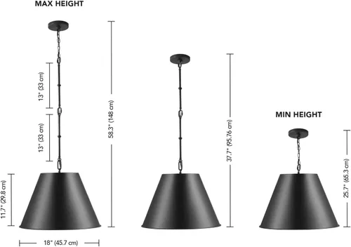 Vista 4 de [Usado] Lámpara colgante de 1 luz GLOBE Electric, acabado negro mate, varillas colgantes ajustables, regulable, base E26, iluminación moderna