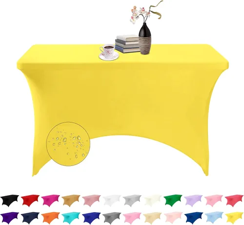 Vista 38 de Paquete de 2 fundas de mesa de elastano impermeables para mesas rectangulares, 6 pies, negras, elásticas, resistentes a manchas, para todas