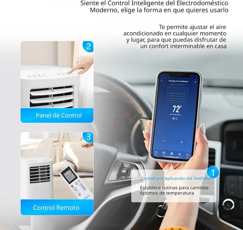 Vista 3 de ROVSUN - Aire acondicionado portátil inteligente de 8.000 BTU con WiFi, control remoto y aplicación, enfriador, deshumidificador y ventilador 3
