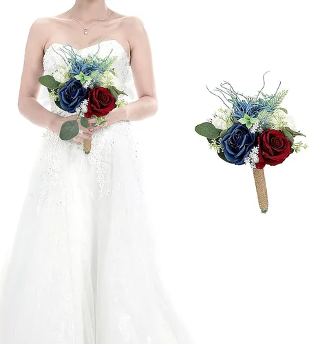 Vista 13 de Ramos de novia bohemios para boda, ramos de 9 pulgadas de flores artificiales para decoraciones de centro de mesa de ceremonia y aniversario, rosas