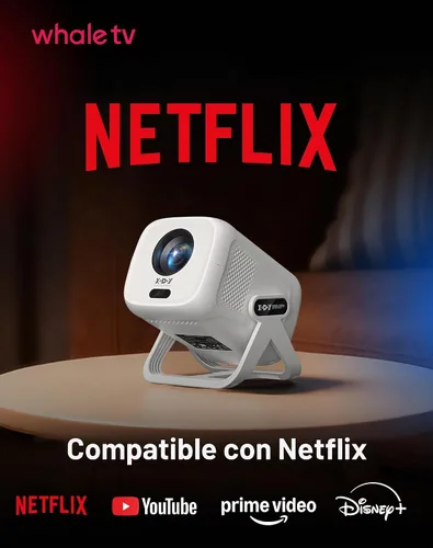 Vista 2 de Compatible con Netflix y enfoque automático Keystone Proyector inteligente mini con WiFi6 y Bluetooth, proyector portátil nativo 1080P y control