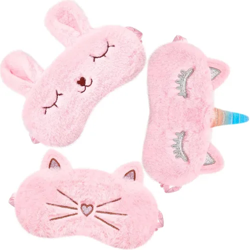 Vista 9 de Geyoga 3 piezas de antifaz de sueño para niños, niñas, cubierta suave para los ojos para dormir, cubierta de ojos para los ojos para niños Colorido