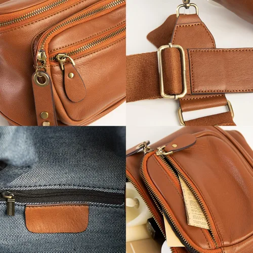 Vista 8 de AZXCG Cangurera de cuero, bolsa cruzada para mujer, bolsa de cintura de piel de vacuno, bolsa para cinturón con correa ajustable, bolsa de cadera