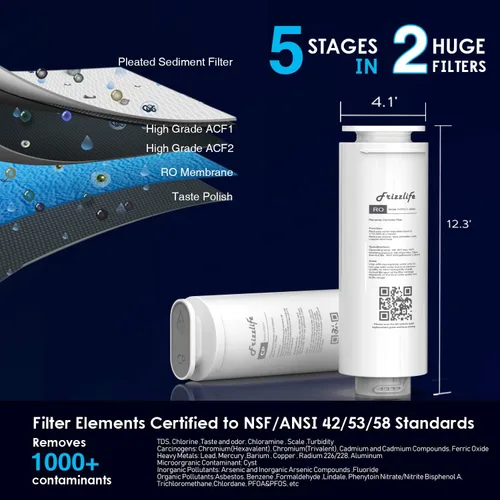 Vista 2 de Sistema de ósmosis inversa Frizzlife - Sistema de filtración de agua potable sin tanque de 400 GPD, filtro de ósmosis inversa de giro rápido bajo