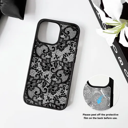 Vista 2 de NITITOP Funda para iPhone 13 Pro con flores de encaje transparente - Negro