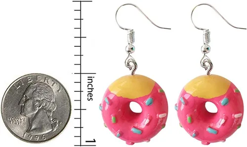 Vista 2 de Juego de 4 pares de pendientes de resina para mujer y niña, diseño de donut
