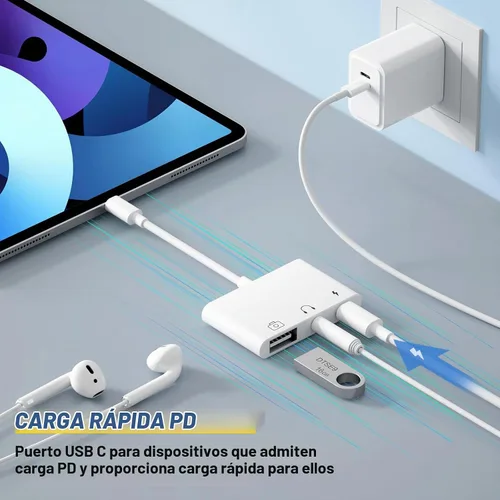 Vista 3 de Adaptador USB C a USB 3 en 1 USB C a 0.138 in Adaptador de audio para iPad Adaptador USB