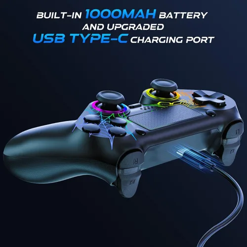 Vista 6 de Fanyooge Controller Wireless for PS4, 2 Pack Spider Pattern RGB Controller for Ps4 with Hall Effect Joystick1000mAh BatteryUSB CDual Vibration6-Axis