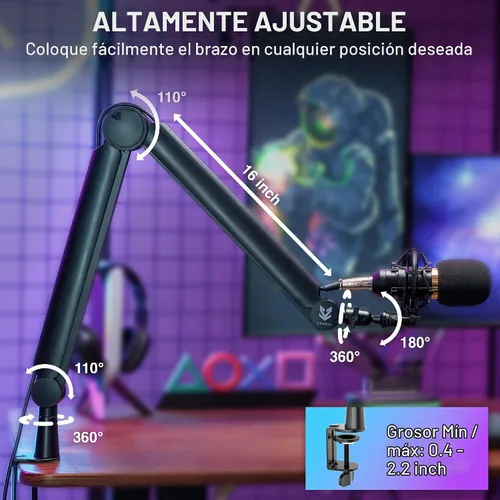 Vista 4 de Sensic SA-30 Brazo de Micrófono Boom, Soporte de Micrófono Giratoria de 360° con elevador de 15 cm, Soporte de Micrófono con Adaptadores de 1/4