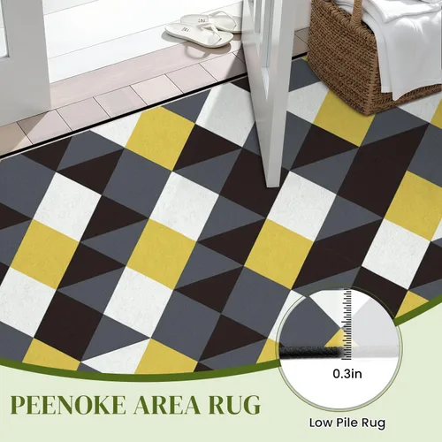 Vista 4 de Alfombra abstracta retro con formas geométricas coloridas, amarillo, gris, negro y blanco, alfombra de juego para exteriores, alfombra de juego