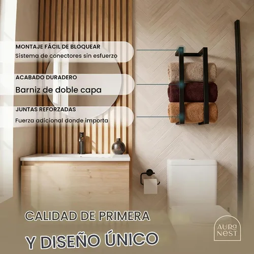 Vista 4 de Toalleros de bambú – Toallero vertical de madera de bambú accesorios de baño, almacenamiento, toallero de pared para toallas enrolladas para muebles