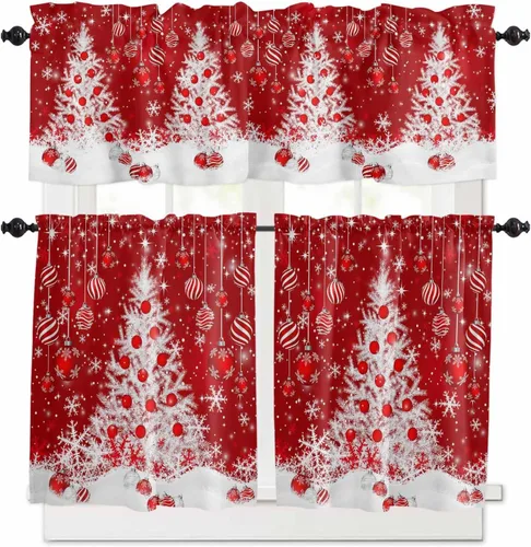 Vista 11 de Cenefas de Navidad de invierno para ventanas, cortinas de cocina con bolsillo para barra, cortinas con aislamiento térmico para ventana de baño