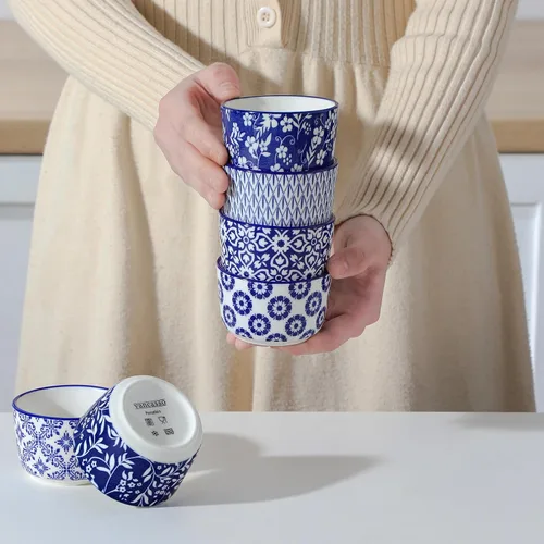 Vista 9 de vancasso Selene - Juego de 6 mini ramequines de cerámica de 4 onzas, tazas para hornear aptas para horno para crème brûlée, soufflés, postres