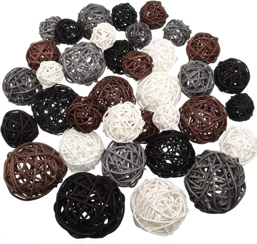 Vista 22 de Patelai 36 Piezas Bolas de Mimbre de Ratán Bolas Decorativas para Jarrón Centro de Mesa Cuencos Esferas de Relleno para Decoración del Hogar, 4 Boho