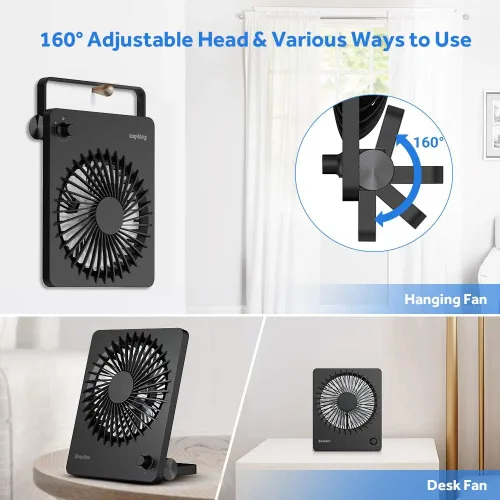 Vista 7 de EasyAcc Ventilador de escritorio con batería recargable, ventilador de viaje personal portátil de 6000 mAh, tiempo de funcionamiento máximo de 26