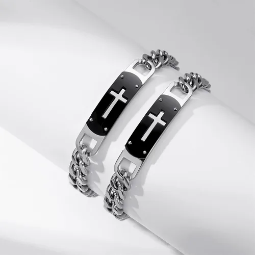 Vista 7 de Pulsera de cruz para hombres y niños, pulsera de cadena de cruz cubana de acero inoxidable, versículo de la Biblia, regalo de joyería cristiana