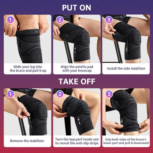 Vista 4 de CAMBIVO Rodillera para mujeres y hombres, rodilleras de compresión con estabilizadores laterales desmontables para deportes, soporte de rodilla