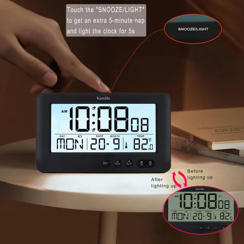 Vista 3 de Reloj despertador de viaje alimentado por pilas, reloj despertador para dormitorios, pequeño reloj digital con luz de fondo, 2 alarmas, repetición