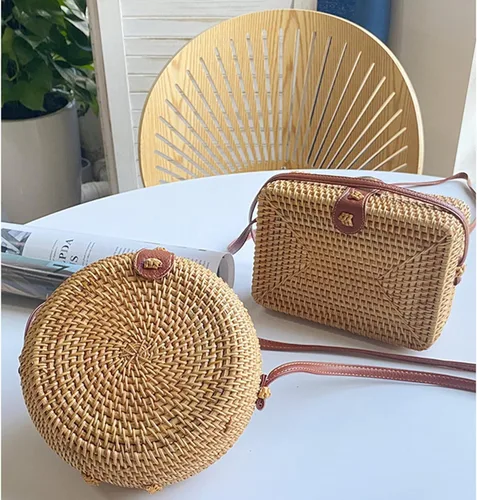 Vista 5 de JOLLQUE Handwoven Rattan Bag for Women,Girls Summer Beach Crossbody Bags,Woven Clutch