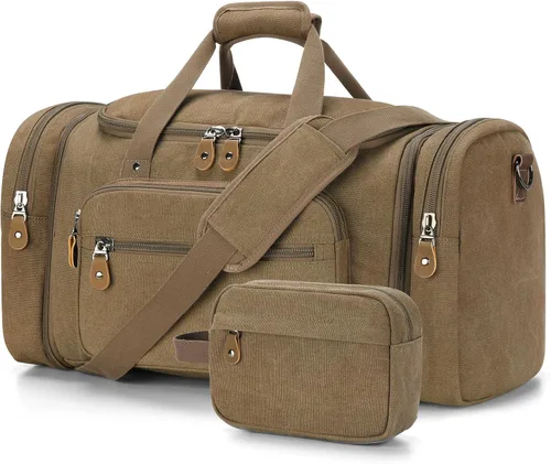 Vista 22 de Gonex Canvas Duffle Bag, Expandable 50L Travel Overnight Weekender Bag Verde militar