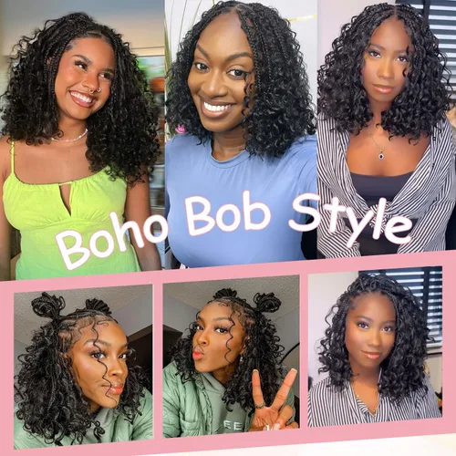 Vista 2 de Urbeauty Cabello Humano para Trenzar para Trenzas Boho Bob - Cabello Bohemio de Onda Profunda para Trenzar - Negro Azabache, 14 pulgadas Sin Nudos