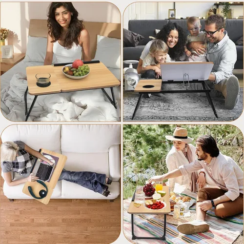 Vista 4 de Mesa portátil ajustable para cama, mesa de cama para portátiles, soporte para portátil para camas, escritorio de regazo plegable para portátiles