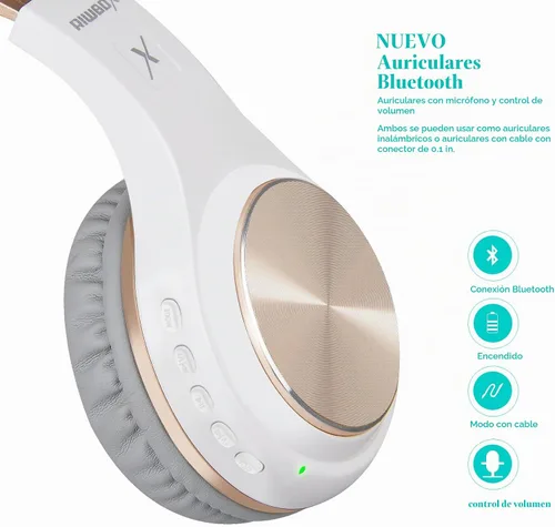Vista 4 de Auriculares Bluetooth Riwbox, XBT-80 Auriculares Bluetooth estéreo plegables inalámbricos sobre la oreja con micrófono y control de volumen