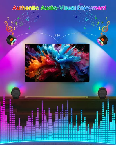 Vista 7 de Pequeños altavoces portátiles Bluetooth inalámbricos con luces, aplique de pared recargable magnético, mini altavoz Bluetooth, 2 en 1 Little Music