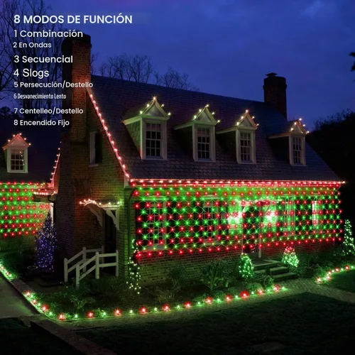 Vista 3 de 198 luces LED de 9.8 pies x 6.6 pies enchufables, 8 modos de iluminación de malla conectables, luces de red de Navidad impermeables al aire libre