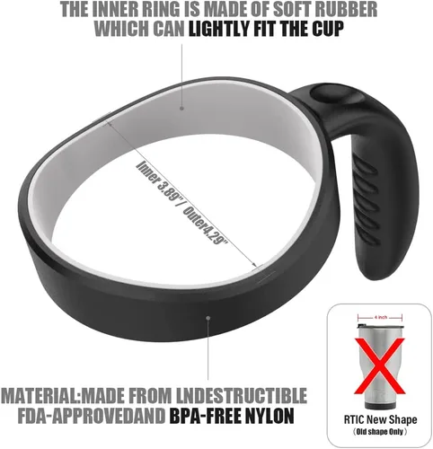 Vista 3 de Asa de vaso para taza enfriadora Yeti Rambler de 30 onzas, taza Rtic, Sic, Ozark Trail Grip y más tazas de vaso, sin BPA (taza negra no incluida)