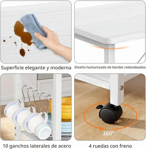Vista 4 de Mr IRONSTONE Carrito de microondas de 23.7 pulgadas para espacio pequeño, soporte de microondas de 3 niveles, carrito de café, carrito de cocina
