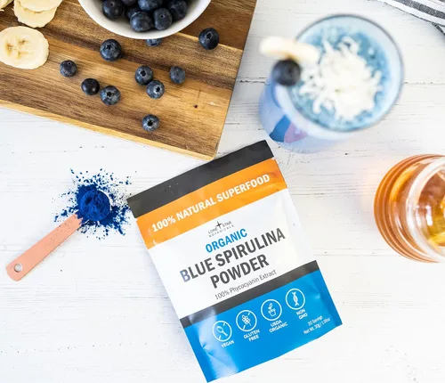 Vista 3 de Polvo de espirulina azul orgánico, 100% puro superalimento de algas azul-verdes, sin olor a pescado, colorante natural para batidos y bebidas