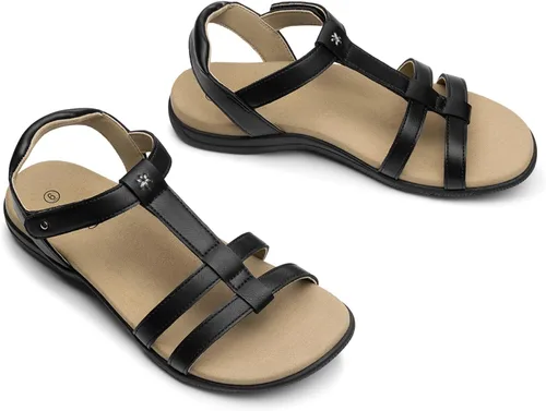 Vista 7 de Rihero Sandalias ortopédicas con soporte de arco para mujer, ortopédicas, cómodas, para caminar, informales, ajustables, para verano, playa