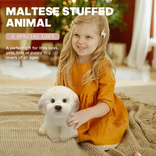 Vista 4 de Animal de peluche maltés, peluche de perro realista, animal de peluche realista, mascota de compañía, juguetes esponjosos de perrito de peluche