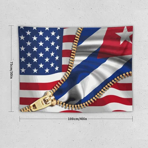 Vista 2 de Tapiz de bandera estadounidense y bandera cubana para dormitorio, tapices negros para colgar en la pared, manta para hombres y mujeres, fiesta