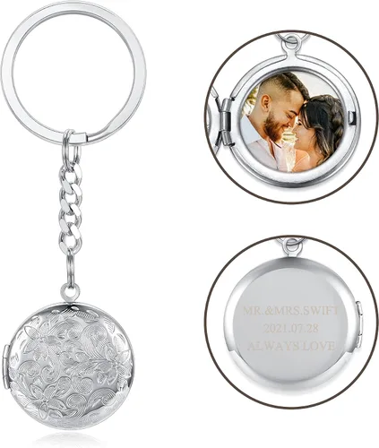 Vista 4 de Jovivi Llavero de fotos personalizado a todo color, grabado con texto impreso, acero inoxidable, memoria, medallón, regalo, plateado