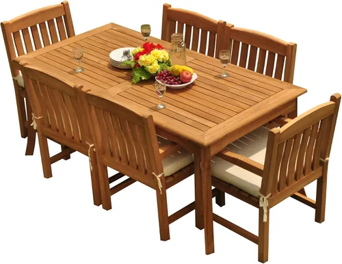 Vista 2 de NUEVO 7 pieza Lujoso grade-a – Juego de comedor para exteriores de madera de teca 71" rectángulo Mesa de comedor y 6 Devon Brazo/Capitán Sillas #