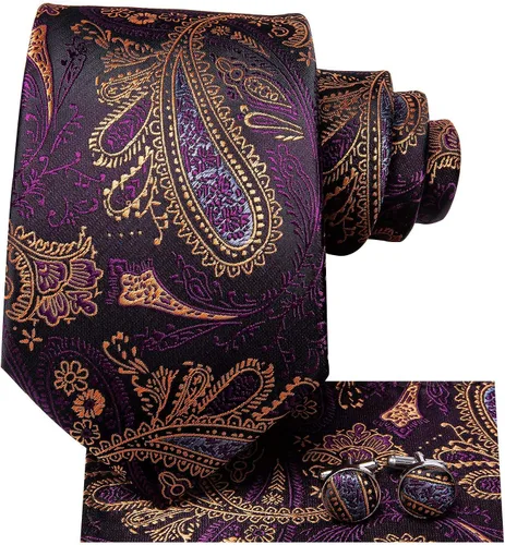 Vista 65 de Hi-Tie Corbatas de seda para hombre, diseño de cachemira a rayas, con bolsillo, gemelos cuadrados, conjunto formal de negocios