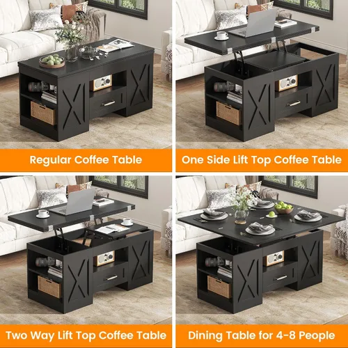 Vista 4 de Saudism Mesa auxiliar elevable de 40 pulgadas, mesas auxiliares multifunción 4 en 1 con cajones de almacenamiento y compartimentos ocultos, mesa