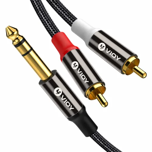 Vista 8 de VIOY Cable de audio RCA de 1/4 a doble, carcasa de cobre chapada en oro, resistente, conector TRS macho de 0.250 in de cuarto de pulgada a 2 RCA