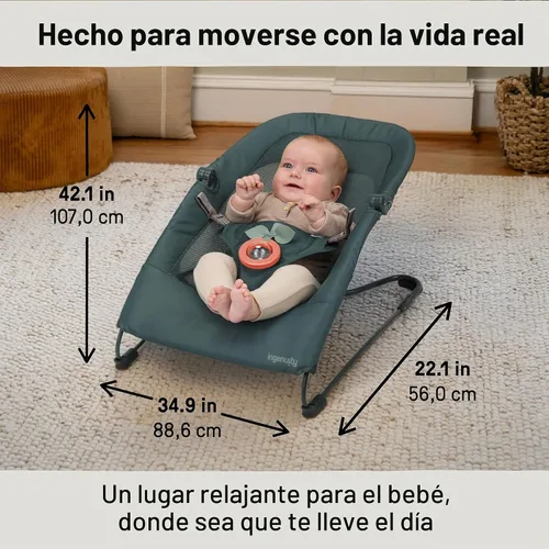 Vista 3 de Ingenuity Stow & Go - Portabebés plegable compacto, asiento portátil ligero con vibración, verde, menos de 5 libras