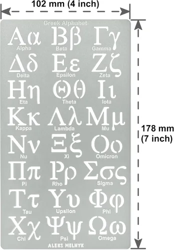 Vista 4 de Aleks Melnyk No.420 - Plantilla de metal, letras griegas, Phi Sigma, Alpha, trazadores de letras, tamaño 0.7 pulgadas, alfabeto, plantilla