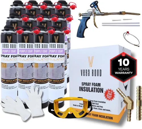 Vista 10 de Purplecoat Sistema de espuma de celda cerrada (1 paquete + limpiador) Self Expanding Insulation, R-5.66 Thermal Value, 29 Oz Cans, 20 Board Feet