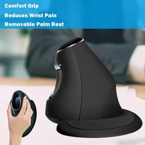 Vista 2 de Eelexa Ratón vertical ergonómico: Ratones ópticos de computadora de modo dual Bluetooth de 2.4G, mouse recargable inalámbrico con reposamanos