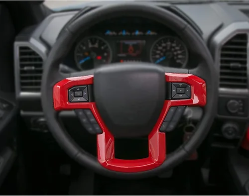 Vista 2 de Keptrim Funda para volante para Ford F150 2015-2020, para Ford F150 2017-2022, F250 F350 2017-2022, para Ford Expedition 2018-2021 ABS rojo