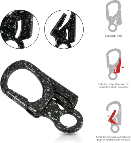 Vista 3 de Ahiller Mosquetón con clip, diseño de doble bloqueo antiapertura, llavero pesado de 3" de aleación de zinc para camping al aire libre, senderismo