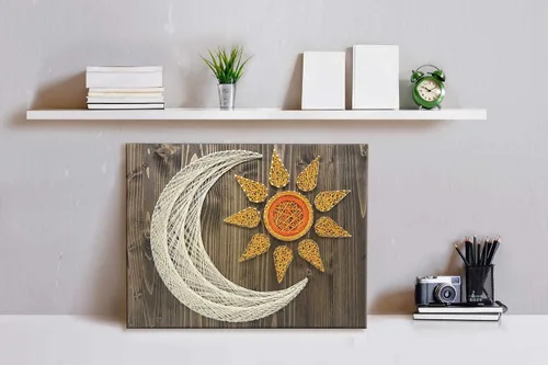 Vista 7 de String of the Art Kit de arte de cuerda de sol y luna, kit de manualidades hecho en Estados Unidos para adultos, madera de pino teñida