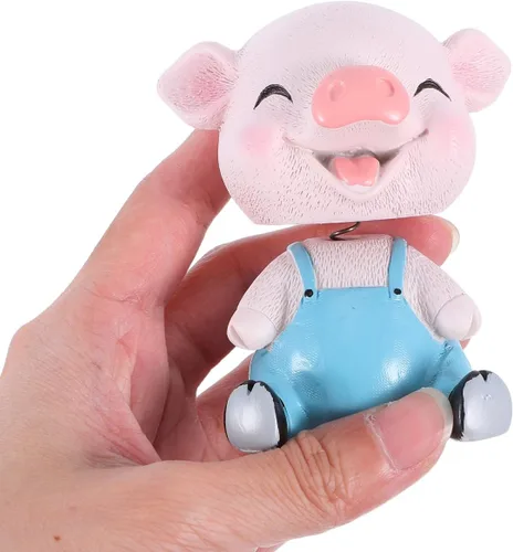 Vista 5 de EXCEART Adorno de cerdo con forma de cabeza de bobblehead, decoración de cerdito tembloroso para tablero de instrumentos de automóvil, escritorio
